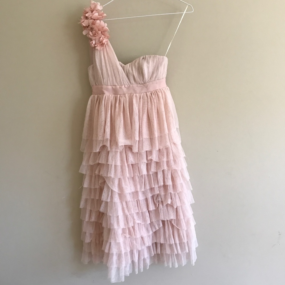 Pink ruffle one shoulder dress